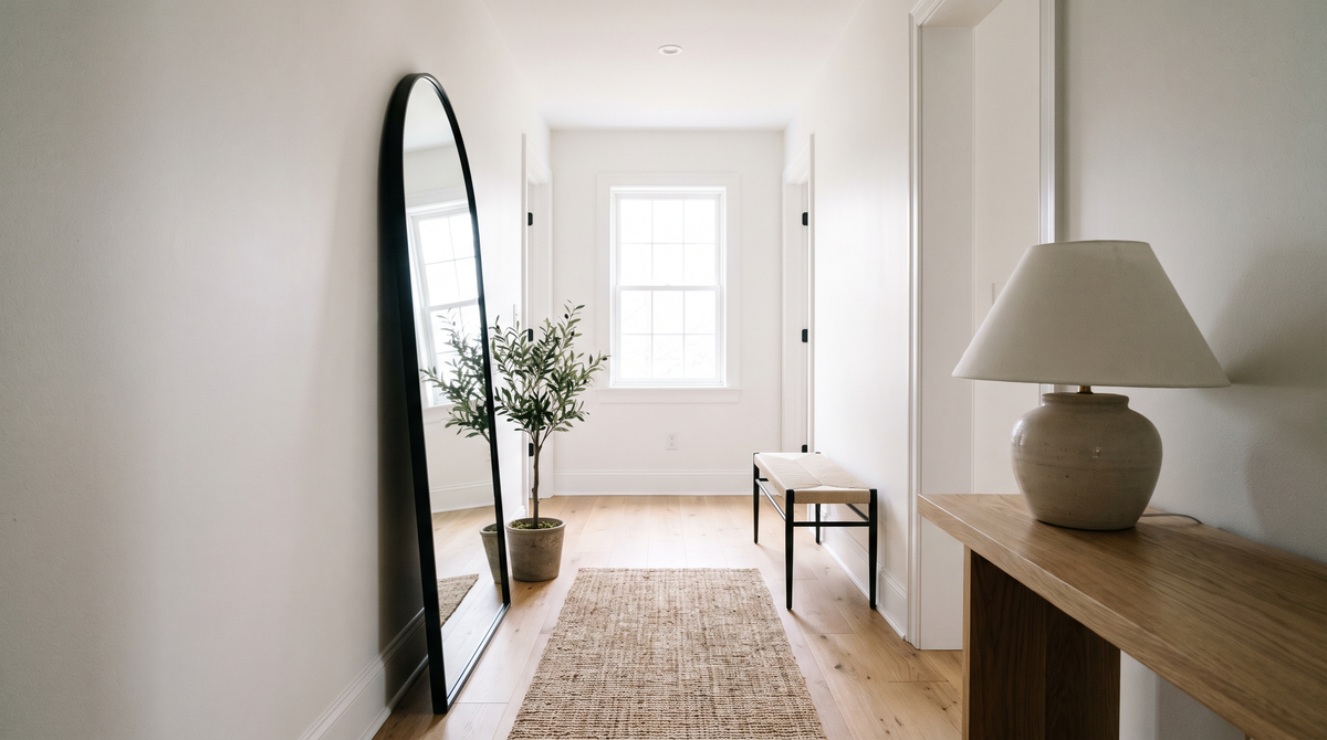 Grote spiegel in de gang stylinginspiratie — Noxare