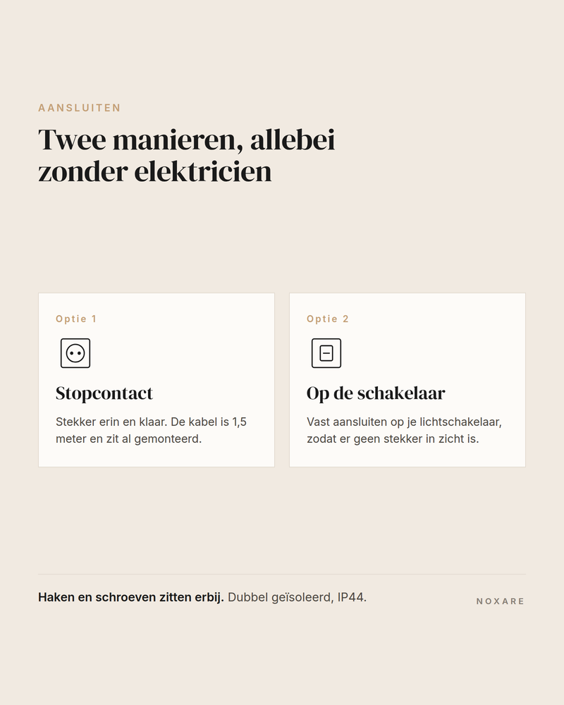 Lume badkamerspiegel aansluiten op stopcontact of schakelaar zonder elektricien