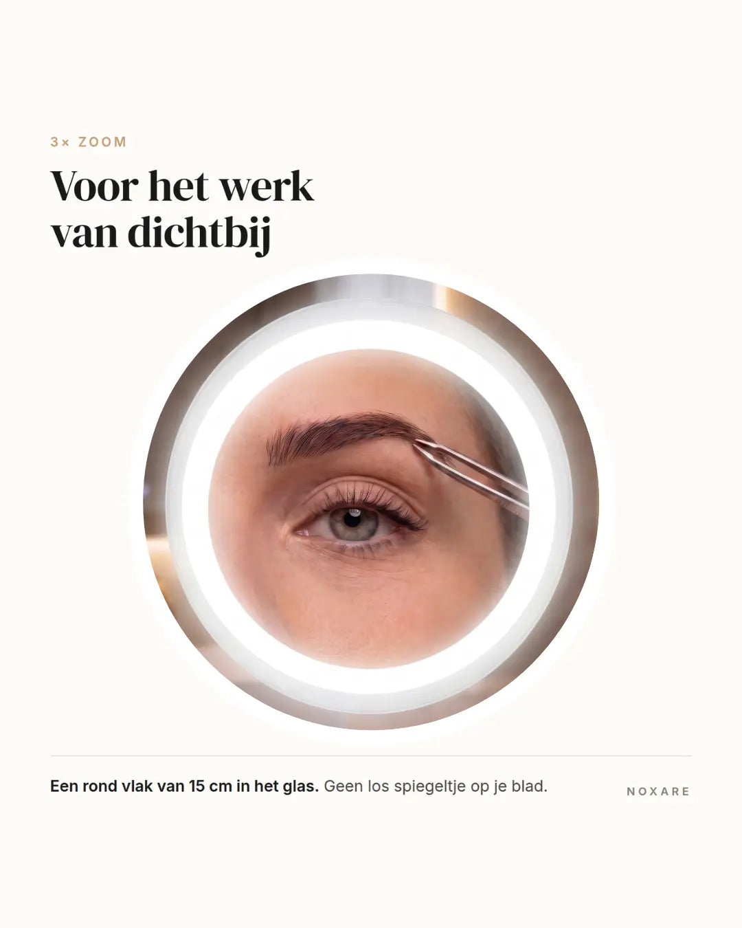 Ingebouwde 3x vergrootspiegel met verlichte ring van de Lume Line voor make up en scheren