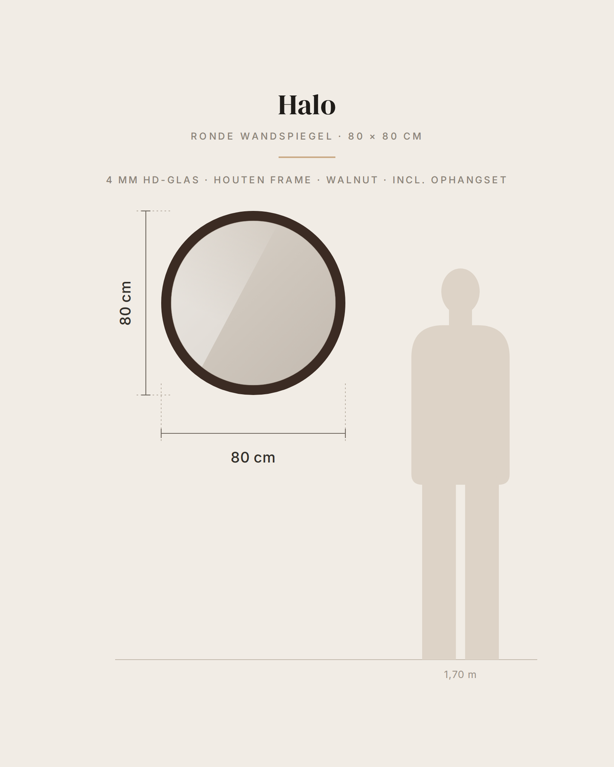 Halo – Ø 80 cm – Ronde houten wandspiegel