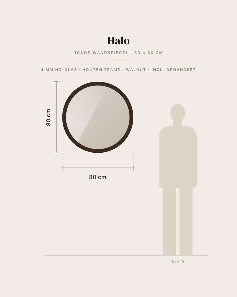 Halo – Ø 80 cm – Ronde houten wandspiegel